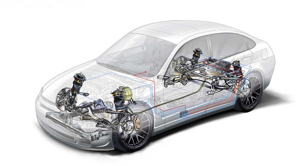 Underside of a car showing suspension components