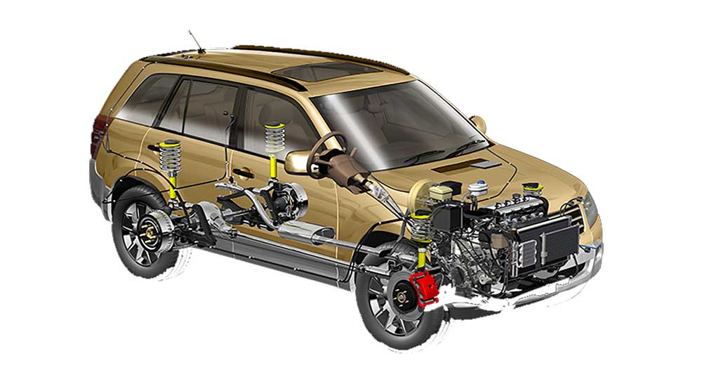 Close-up of a car steering and suspension component
